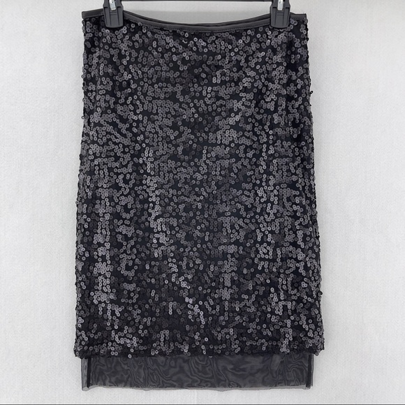 Bar III Sequin Pencil Midi Skirt with Tulle - Picture 3 of 10